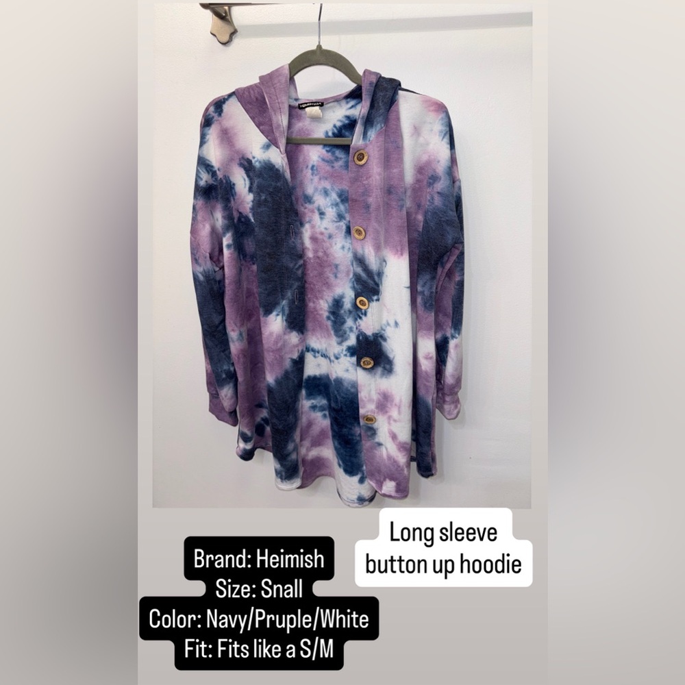 HEIMISH USA Purple Navy White Tie-Dye Button Front Sweatshirt